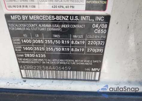 2008 Mercedes-Benz Ml 320 Cdi 4Matic from USA, damaged, VIN 4JGBB22E58A406459